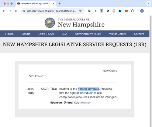 New Hampshire LSR search for Right to Compute